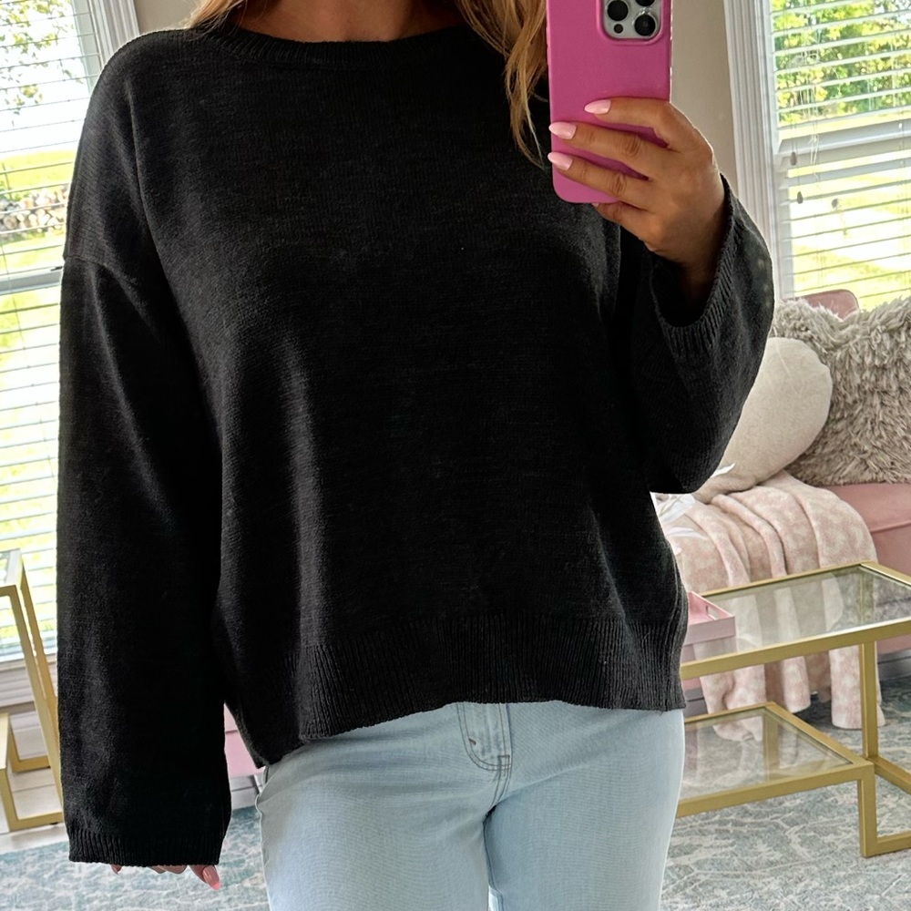 Lucca Couture Sophie Open Back Sweater charcoal small